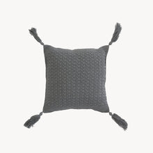 Load image into Gallery viewer, Crochet Pillow with Tassels (Gray) - 15x15"