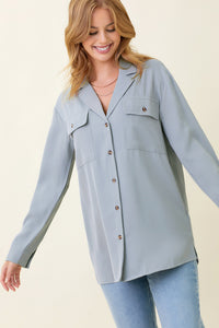 Collar Button Down Shirt - Blue Grey
