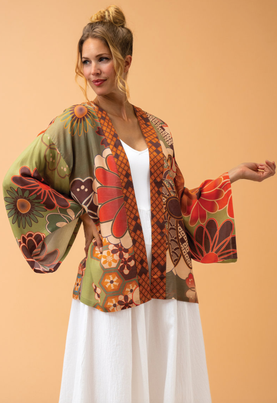 Sage Kaleidoscope Floral Kimono Jacket