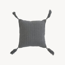 Load image into Gallery viewer, Crochet Pillow with Tassels (Gray) - 15x15&quot;
