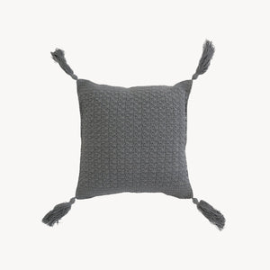 Crochet Pillow with Tassels (Gray) - 15x15"
