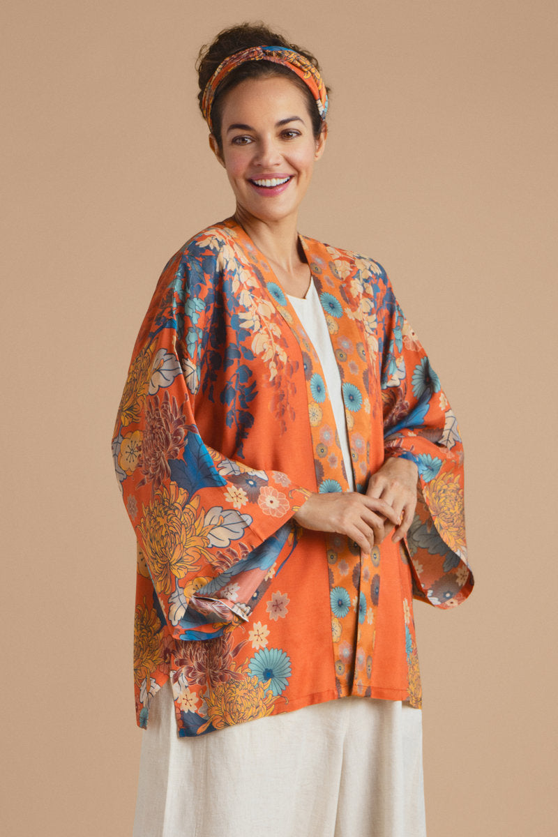 Terracotta Trailing Wisteria Kimono Jacket
